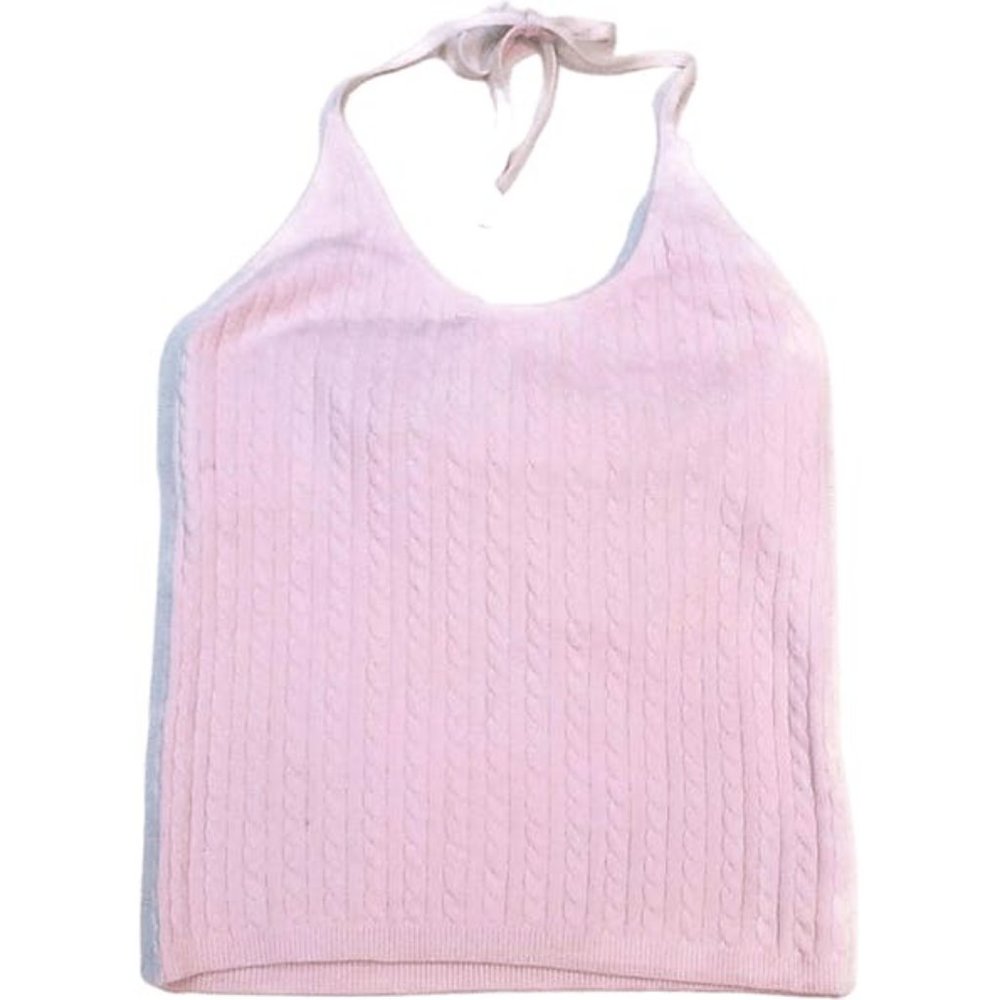 Vintage Gap 00's Cable Knit Halter Sweater Top Pink